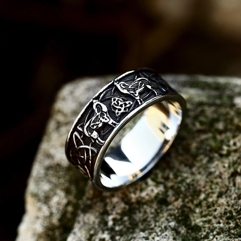 Heren Vintage Roestvrij Staal Viking Ring Wolfskop Totem Keltische Knoop Reliëf Verweerde Band Noorse Gothische Mode Sieraden