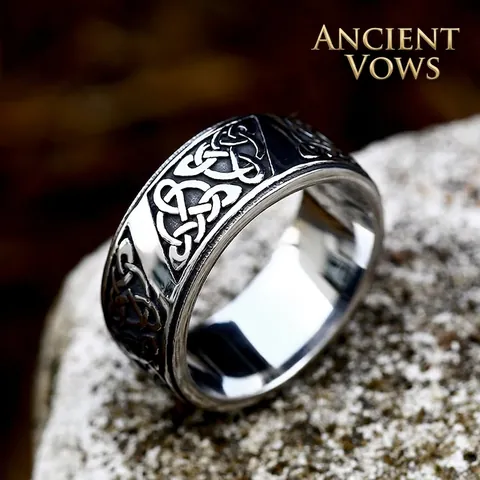 Anillo de Acero de Titanio con Nudo Celta Vikingo Nórdico Vintage Pulido para Hombres Mujeres Unisex Joyería Retro Accesorios para Dedos