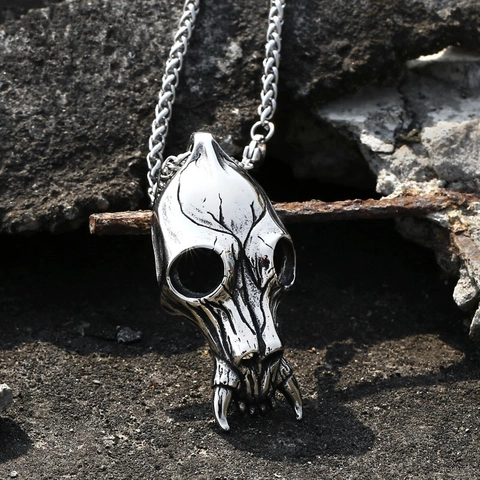 Retro Punk Gothic Wolf Skull Pendant For Men Vintage Stainless Steel Antique Silver Animal Bone Head Pendant Only Without Chain