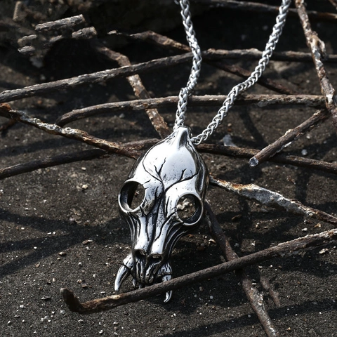 Retro Punk Gothic Wolf Skull Pendant For Men Vintage Stainless Steel Antique Silver Animal Bone Head Pendant Only Without Chain