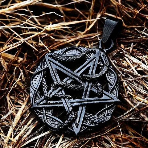 Stainless Steel Pentagram Snake Pendant Only Gothic Black Electroplated Punk Animal Charm For Men Without Chain Jewelry