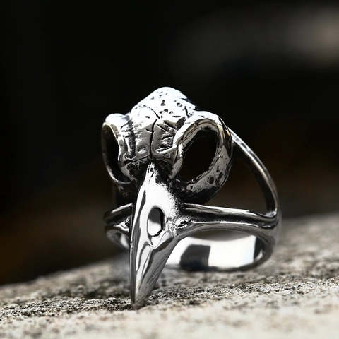 Vintage Gothic Viking Raven Skull Ring Για Άνδρες Από Ανοξείδωτο Ατσάλι Punk Biker Crow Head Bone Δαχτυλίδια Κοσμήματα