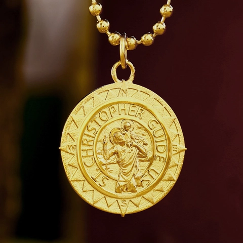 Vintage Stainless Steel St Christopher Medal Pendant Religious Crucifix Cross Amulet For Men Women Jewelry Pendant Only