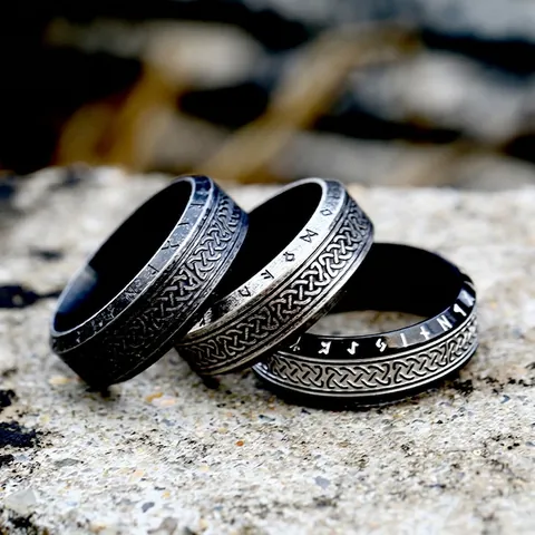 Anello Vichingo Vintage con Rune in Acciaio Inossidabile Nodo Celtico Fascia Retrò Gioielli Nordici per Uomo Donna