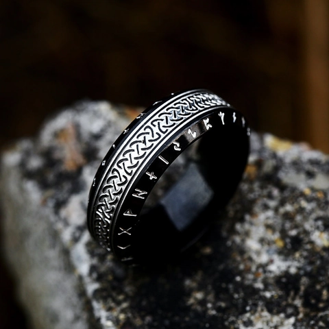 Anello Vichingo Vintage con Rune in Acciaio Inossidabile Nodo Celtico Fascia Retrò Gioielli Nordici per Uomo Donna