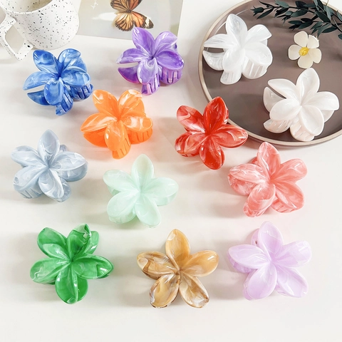 Marmor Farbe Frangipani Haarkralle Clip Für Damen Matt Blumenform Haifischclip Süß Frisch Haar Styling Zubehör