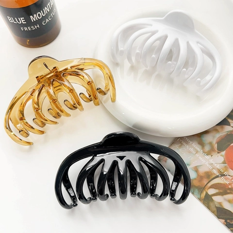 Pinza per Capelli Grande Minimalista per Donna Bianco Lucido Ambra Trasparente Clip a Squalo Stile INS Elegante Accessorio per Capelli