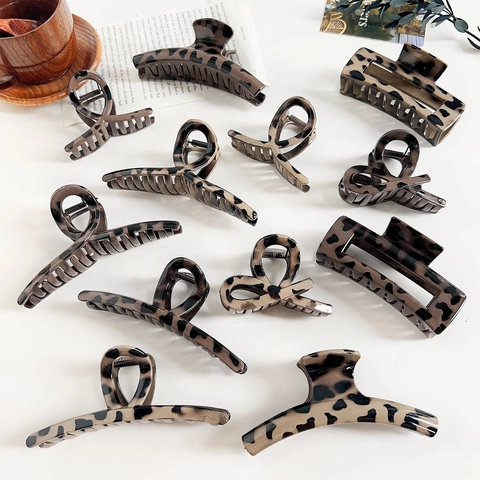 Pinza per Capelli Vintage Leopardata per Donna Stile Coreano Grande Teschio di Tartaruga Plastica Accessori per Capelli Moda