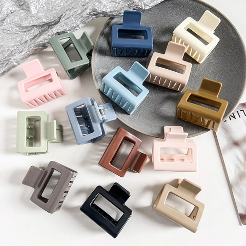 Matte Square Hollow Claw Clip For Women Korean Style Macaron Color Non-slip Hair Catch Barrette Styling Tool Accessory