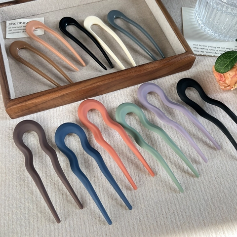 Chinesischer Stil U-Form Haarstab Minimalistisch Kunststoff Harz Haargabel Wellenförmig Matt Glänzend Haarnadel Für Damen Kopfschmuck