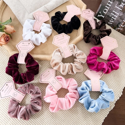 Solid Color Velvet Fabric Scrunchies For Women Large Hair Ties Elastic Hair Bands Handmade Fashion Hair Accessories
