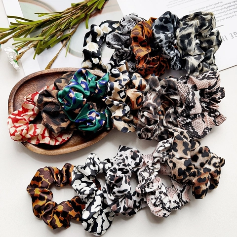 Elastici per Capelli con Stampa Animalier Leopardata e Serpentata Eleganti Perle Artificiali in Tessuto per Donna