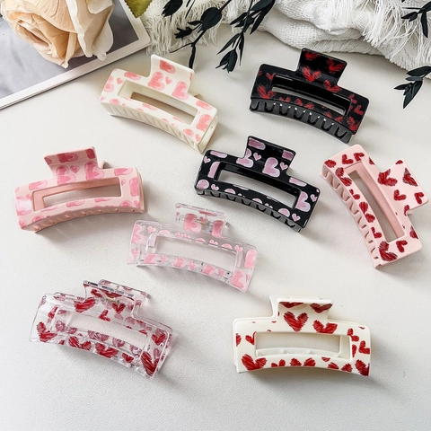 Pinza per Capelli Rettangolare con Motivo a Cuore Grande Clip a Squalo Stampata per Donna Accessori per Capelli Dolci
