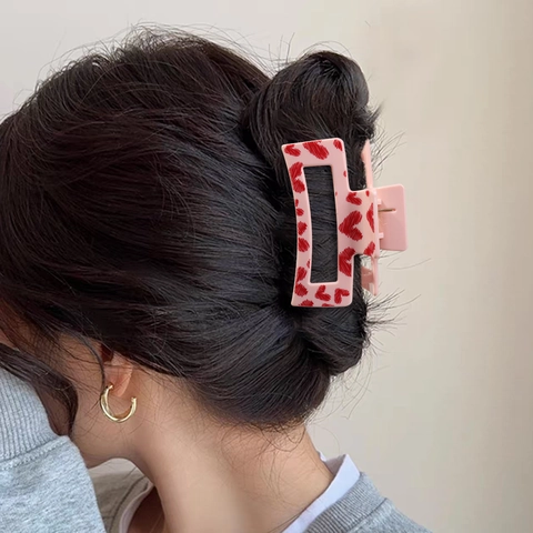Pinza per Capelli Rettangolare con Motivo a Cuore Grande Clip a Squalo Stampata per Donna Accessori per Capelli Dolci