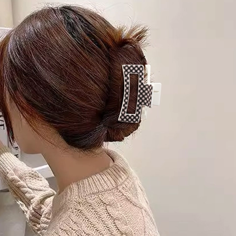 Fashion Printed Plastic Hair Claw Clip Large Rectangular Hollow Shark Clip Floral Leopard Houndstooth Hair Clip For Women