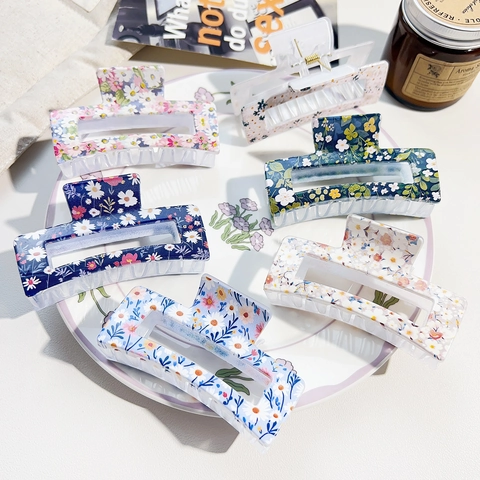 Süße Florale UV-Bedruckte Haarklammer Rechteckige Rutschfeste Kunststoff Shark Clip Große Gänseblümchen Muster Styling Zubehör Für Damen
