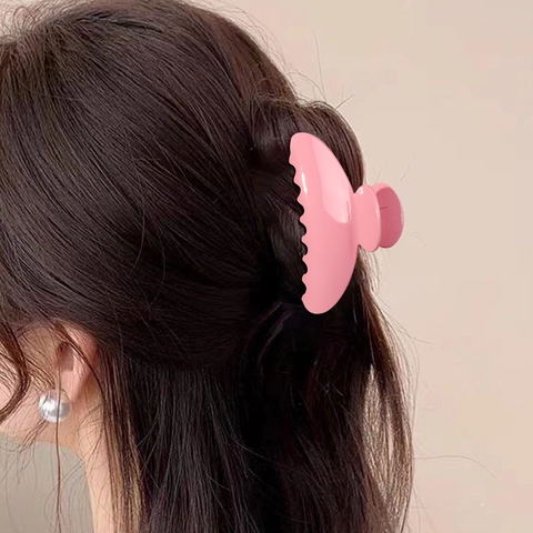 Elegant Glossy Half Moon Hair Claw Clip Large Shark Clip Solid Color Lacquered Plastic Hair Catch Barrette For Women Thick Hair