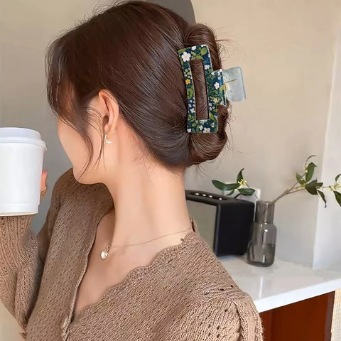Süße Florale UV-Bedruckte Haarklammer Rechteckige Rutschfeste Kunststoff Shark Clip Große Gänseblümchen Muster Styling Zubehör Für Damen