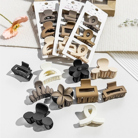 Minimalist Morandi Matt Kunststoff Kleine Haarkrallen Trio Geometrische Blumen Haarschmuck Für Damen Mode Kopfschmuck