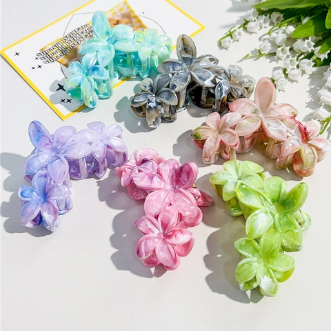 Pinza per Capelli a Fiore Sfumato Marmo Plastica Grande Clip Squalo Plumeria Eleganti Accessori per Capelli Donna Quotidiano