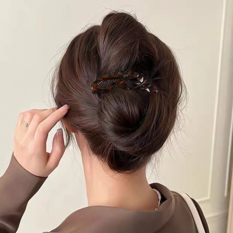 Glänzender Doppel Schmetterling Bananenclip Elegantes Leopardenmuster Bernstein Harz Haarclip Pferdeschwanz Halter Mode Haarschmuck Damen