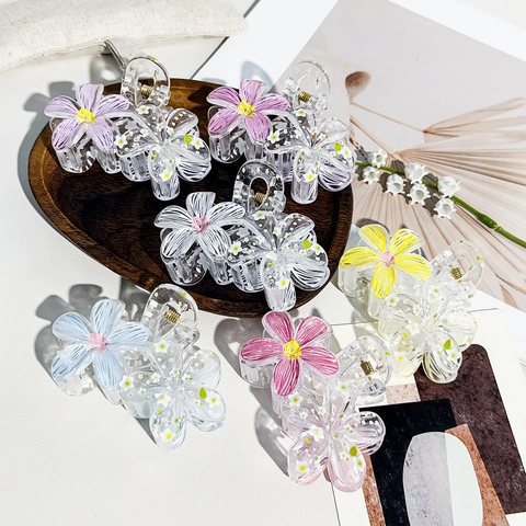 Süße Frische Graffiti Blume Haarklammer Transparente Acryl Harz Haifisch Clip Elegante Florale Haarschmuck Für Damen Täglich Party