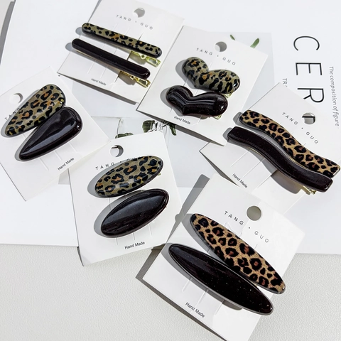 Pinzas para el Cabello de Pico de Pato de Resina Color Block Marrón Estampado de Leopardo Retro para Mujer Accesorio Vintage