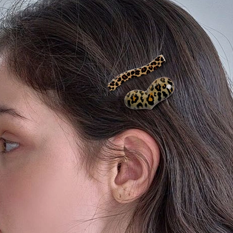 Pinzas para el Cabello de Pico de Pato de Resina Color Block Marrón Estampado de Leopardo Retro para Mujer Accesorio Vintage