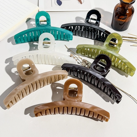 Korean Minimalist Large Hair Claw Clip For Women High Gloss Plastic Jelly Color Shark Clip Non-Slip Hair Accessories