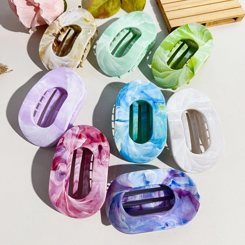 Handmade Marble Pattern Hair Claw Clip Curved Oval Square Large Shark Clip Gradient Color Fashion Hair Accessories For Women