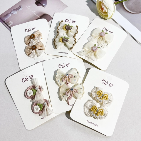 Juego de Pinzas para el Cabello con Lazo de Encaje Dulce para Niñas Horquillas de Flores de Malla Hechas a Mano con Perlas Artificiales y Strass