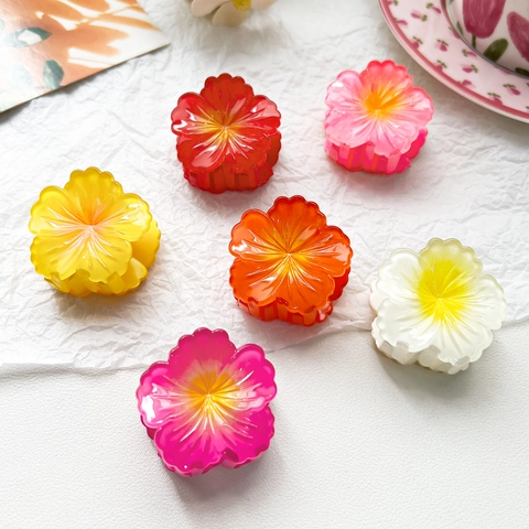 Gradiënt Bloem Haarklem Voor Vrouwen Zomer Strand Vakantie Hars Bloemen Haaraccessoire Mode Elegante Haarstyling Tool