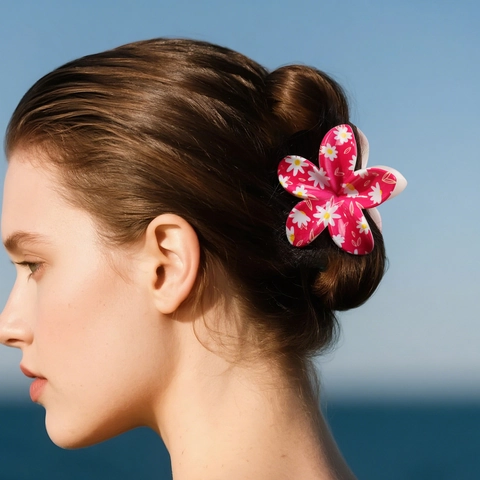 Set Mollette a Artiglio a Fiore Stampa UV Plastica Squalo Daisy Fragola Motivo Accessori per Capelli per Donna Vacanza