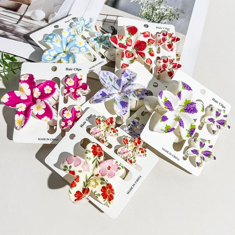 Set Mollette a Artiglio a Fiore Stampa UV Plastica Squalo Daisy Fragola Motivo Accessori per Capelli per Donna Vacanza