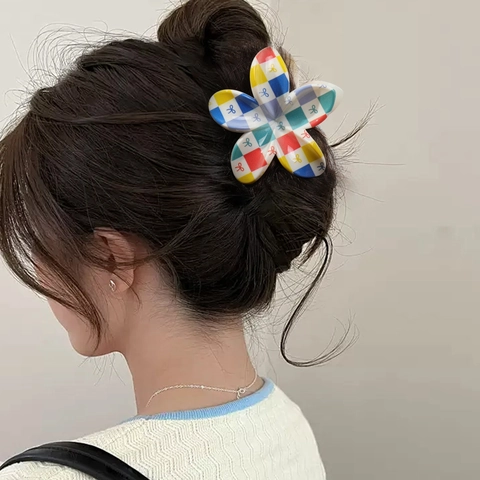 Pinza per Capelli a Fiori con Stampa UV in Plastica ABS Grande Fermaglio per Capelli per Donna Vacanza al Mare Accessori per Capelli Estate