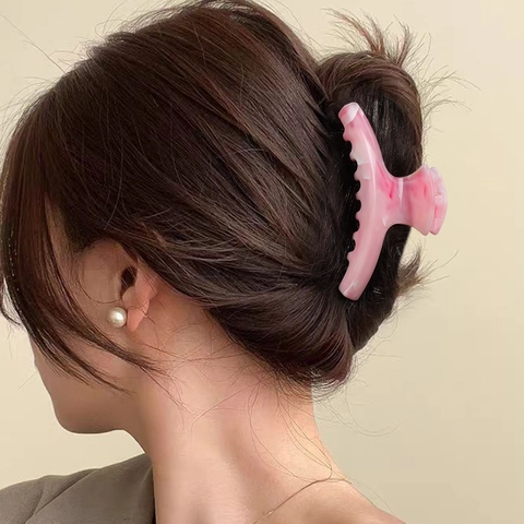 Large Marble Pattern Hair Claw Clip For Women High Volume Hair Strong Hold Geometric Plastic Shark Clip Elegant Fashion Hair Accessories