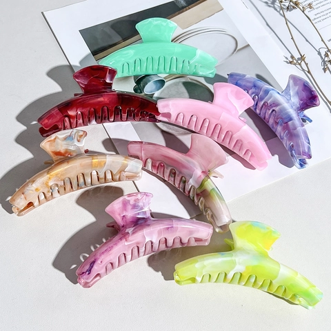 Large Marble Pattern Hair Claw Clip For Women High Volume Hair Strong Hold Geometric Plastic Shark Clip Elegant Fashion Hair Accessories