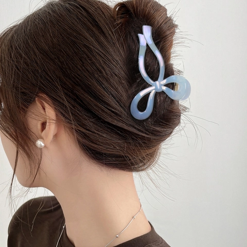 Large Acetate Bow Knot Dog Hair Claw Clip Iridescent Artificial Pearl Shark Clips Elegant Non-slip Hair Accessories For Women Girls