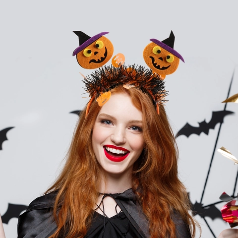 Diadema de Halloween de Tela Calabaza Ojo Cuerno Sombrero de Bruja para Mascarada Decoración Festiva