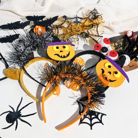 Diadema de Halloween de Tela Calabaza Ojo Cuerno Sombrero de Bruja para Mascarada Decoración Festiva