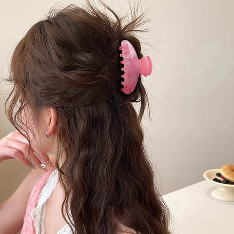 Grande Fermaglio per Capelli Marmorizzato per Donna Clip a Squalo in ABS di Alta Qualità per Capelli Folti
