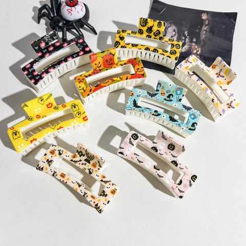 Fermagli per Capelli a Pinza con Stampa Cartoon Halloween Zucca Fantasma per Donna Pinze a Forma di Fiore e Rettangolari in Plastica Accessori per Capelli Festa