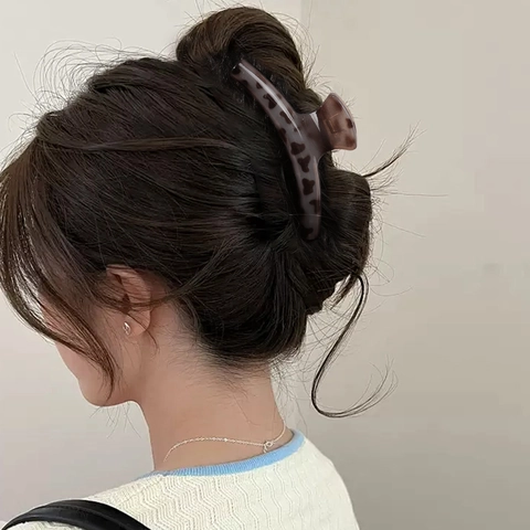 Pinza per Capelli Grande in Stile Francese con Stampa Leopardata in Resina Tartarugata Clip a Squalo per Capelli Folti Donna