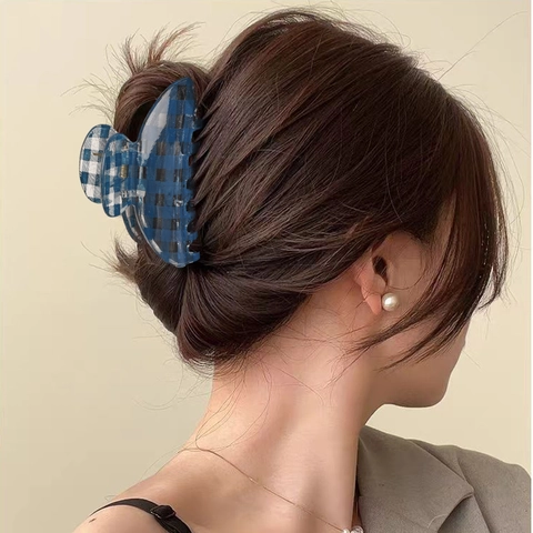 Koreanischer Stil Blau Karomuster Haarklammer Vintage Acryl Geometrische Shark Clips Stern Blume Kopfschmuck Damen