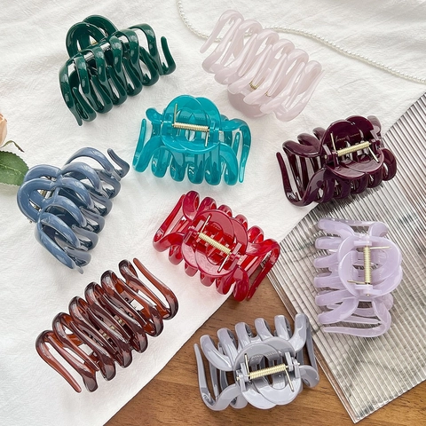 Große Haarklammer Polycarbonat UV-lackiert Zaun-Design Oval Hai-Clip Für Dickes Haar Damen Mode Haarschmuck