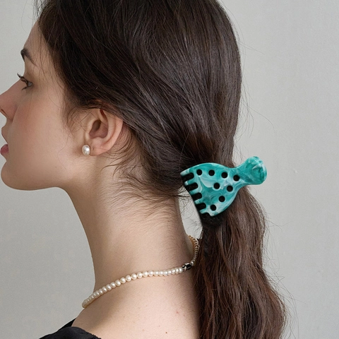 Elegante Molletta per Capelli con Motivo Marmoreo Grande Fermaglio Antiscivolo con Foro Rotondo Cavo Tenuta Forte Accessorio per Styling per Capelli da Donna