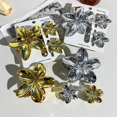 Molletta per Capelli a Fiore di Plumeria Clip a Squalo Metallizzata Galvanizzata per Donna Eleganti Accessori per Capelli