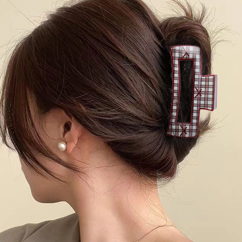 Pince à Cheveux Vintage en Damier Motif à Pois Cœur Shark Clip pour Femmes Élégant Accessoire de Coiffure Fait Main Imprimé