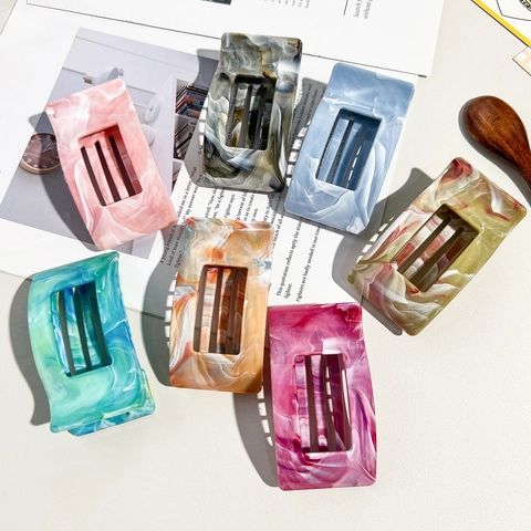 Elegant Marble Pattern Hair Claw Clip For Women Plastic Geometric Square Style Fashion Hair Styling Accessory Daily Hair Grip