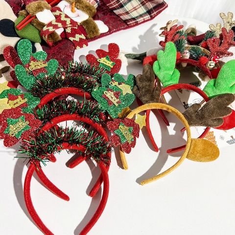 Serre-tête de Noël en Forme de Bois de Renne Paillettes Sapin de Noël Jambe d'Elfe Bandeau de Cheveux Décoration de Fête Unisexe